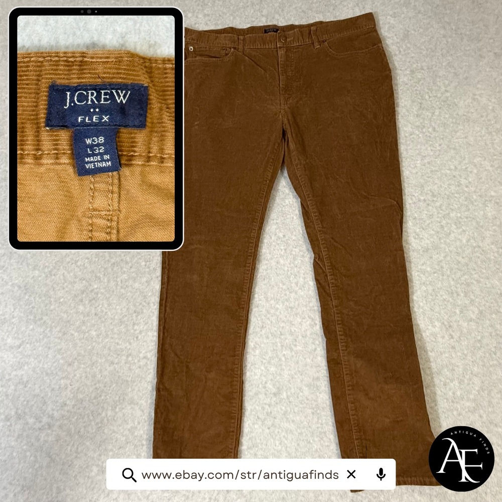 J.Crew Flex Slim Corduroy Pants Mens 38x32 Brown 5-Pocket Stretch Cords